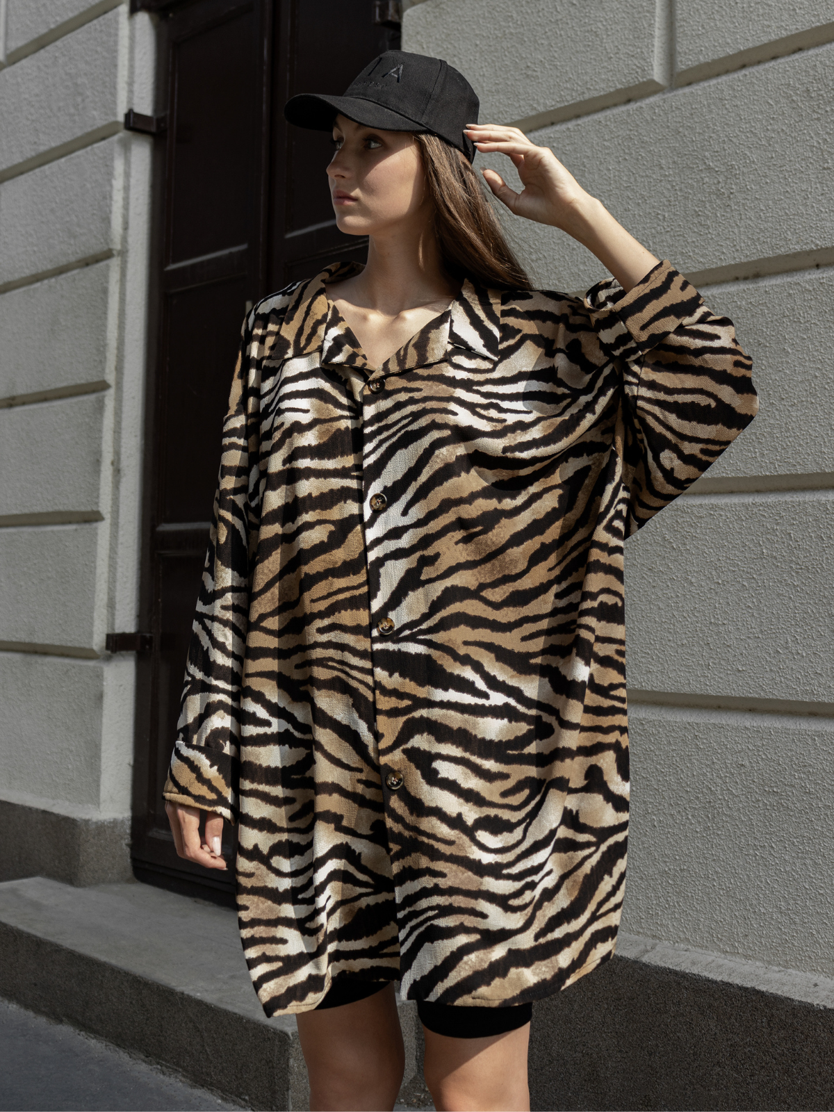 ROCKAWAY OVERSIZE SHIRT DRESS - tiger print