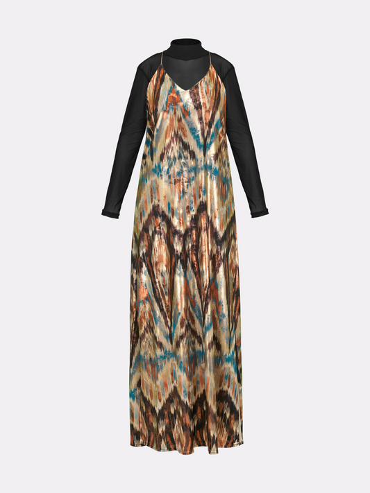VISION OF LIGHT STREET MAXI DRESS WITH TURTLENECK - gold