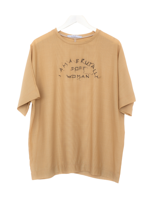 HANDMADE EMBROIDERED OVERSIZE T-SHIRT - Natural