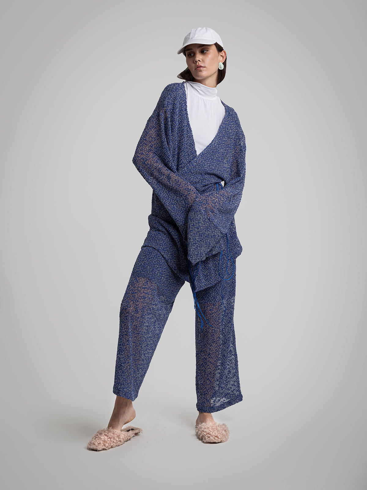 CITY LEGACY 2.0 OVERLAPPING KNITTED KIMONO DRESS - blue